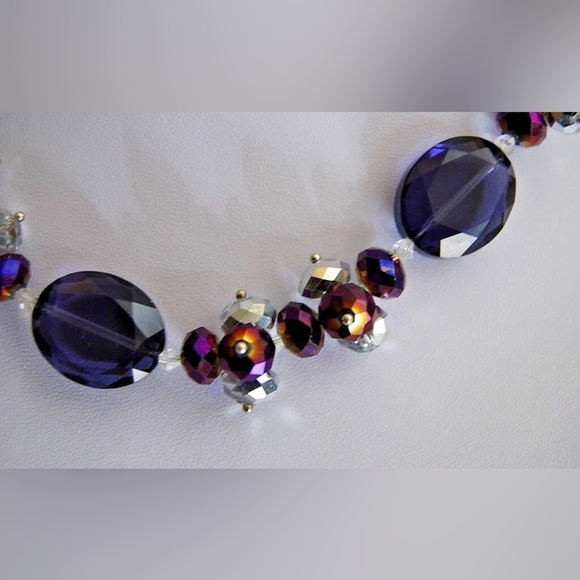 Vintage Swarovski Purple Crystal Aurora Borealis Statement Necklace Choker - Picture 4 of 9